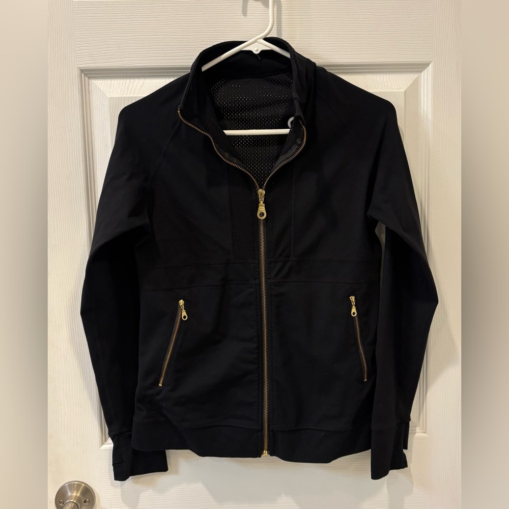 Zyia Active Black Zip-Up Jacket with Gold‎ Hardware